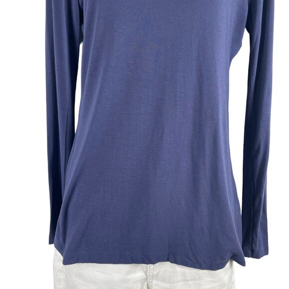 Soft Surroundings Floral Applique Ruffle Neck Top Navy Blue Size S - Picture 5 of 9